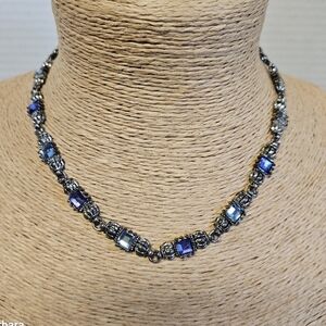Vintage Avon Blue and Purple Glass in Silver-tone Links Necklace